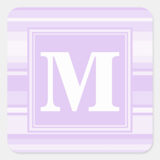 Monogram lilac stripes square sticker (Front)