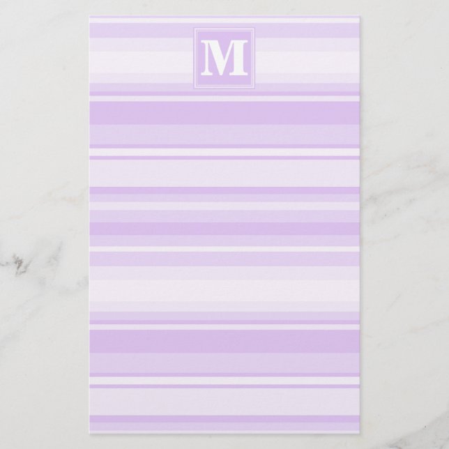 Monogram lilac stripes stationery (Front)