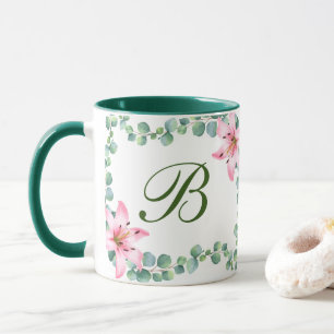 Monogram Lily Flower Pattern Coffee Mug