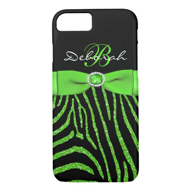 Monogram Lime, Black Glitter Zebra iPhone 7 Case (Back)