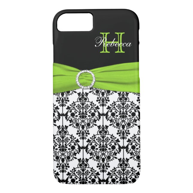 Monogram Lime Black White Damask iPhone 7 Case (Back)