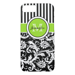 Monogram Lime Black White Striped Damask iPhone 7 iPhone 8/7 Case