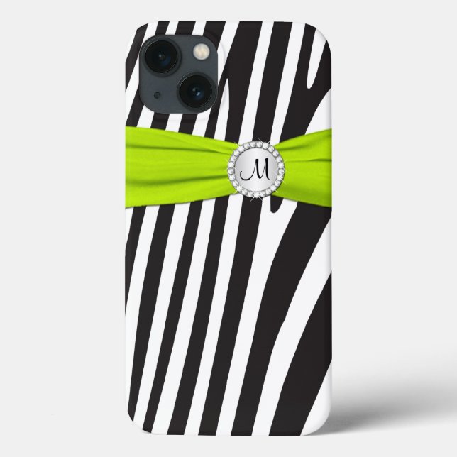 Monogram Lime Black White Zebra Striped iPad Air Case-Mate iPhone Case (Back)