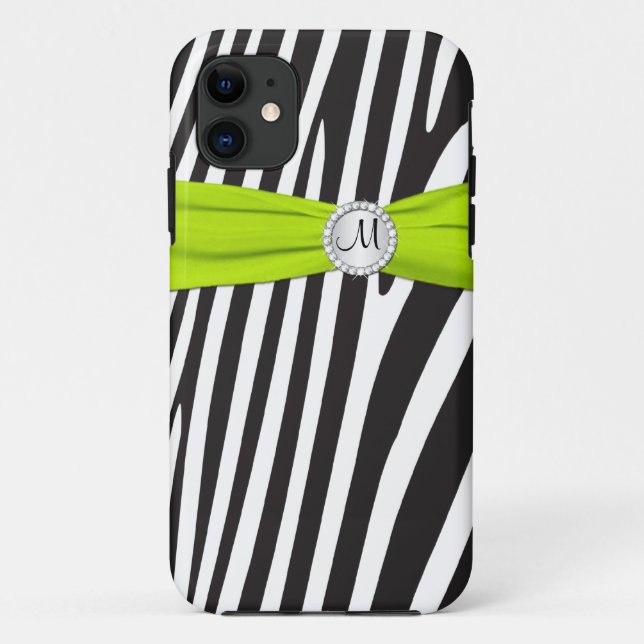 Monogram Lime, Black, White Zebra Striped iPhone 5 Case-Mate iPhone Case (Back)