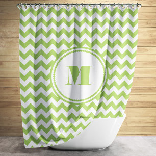Monogram Lime Green And White Chevron Pattern Shower Curtain