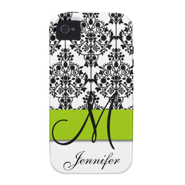 Monogram Lime Green Black Damask Case-Mate iPhone Case (Back)