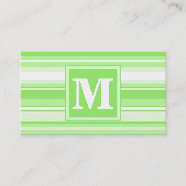 Monogram lime green stripes business card (Front)