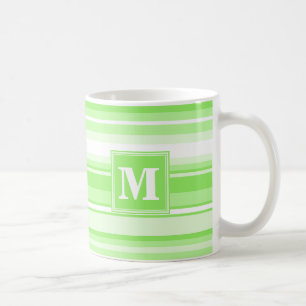 Monogram lime green stripes coffee mug