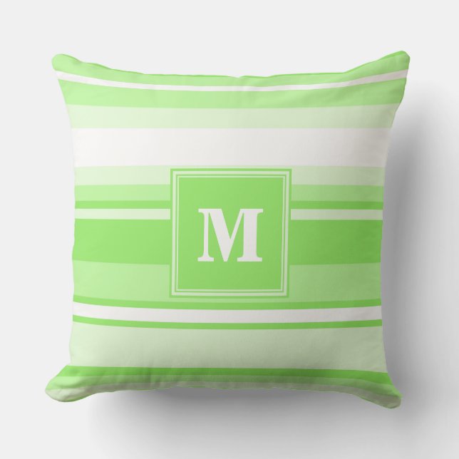 Monogram lime green stripes cushion (Front)