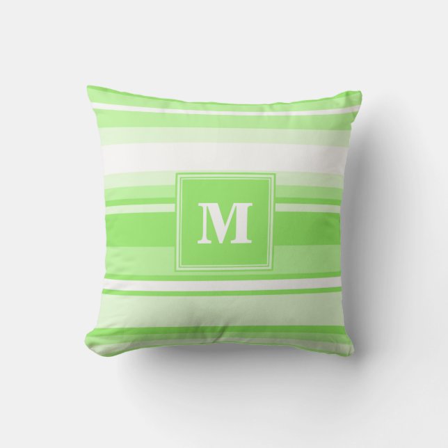Monogram lime green stripes cushion (Front)