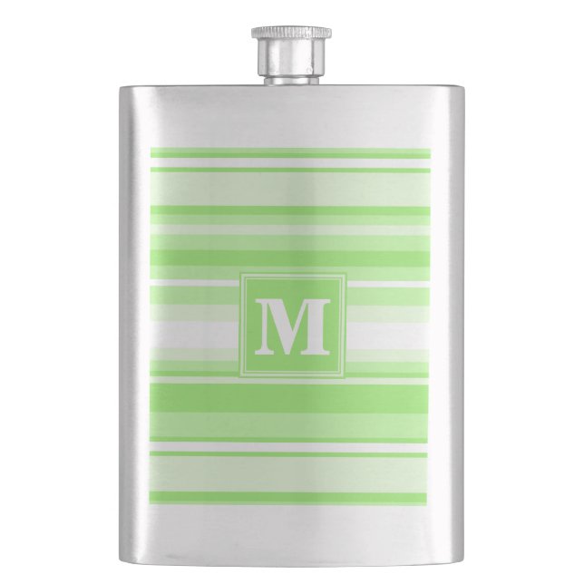 Monogram lime green stripes hip flask (Front)