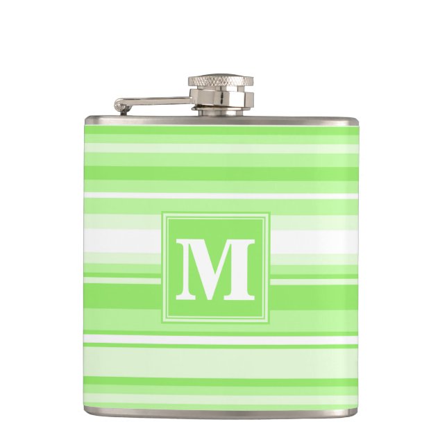 Monogram lime green stripes hip flask (Front)