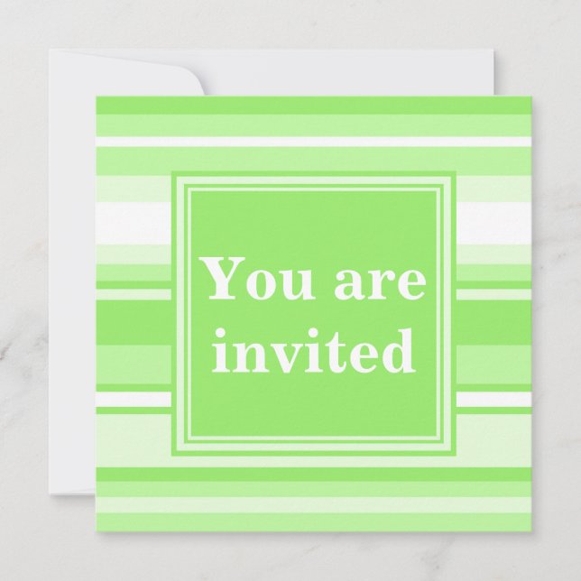 Monogram lime green stripes invitation (Front)