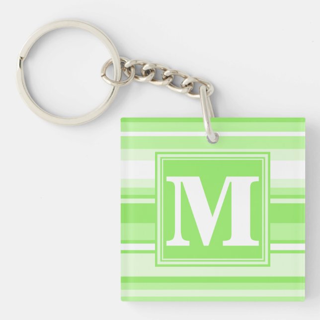 Monogram lime green stripes key ring (Front)
