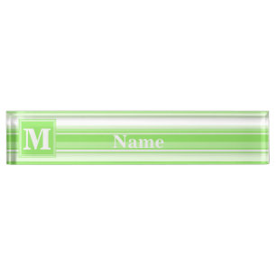 Monogram lime green stripes nameplate