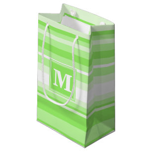 Monogram lime green stripes small gift bag