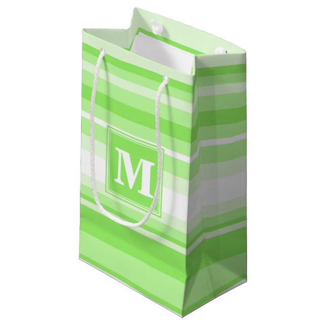 Monogram lime green stripes small gift bag (Front Angled)