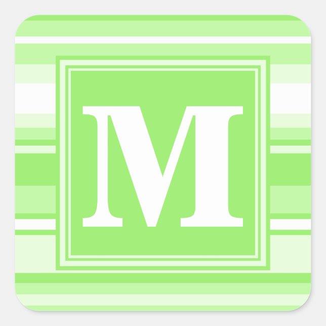 Monogram lime green stripes square sticker (Front)