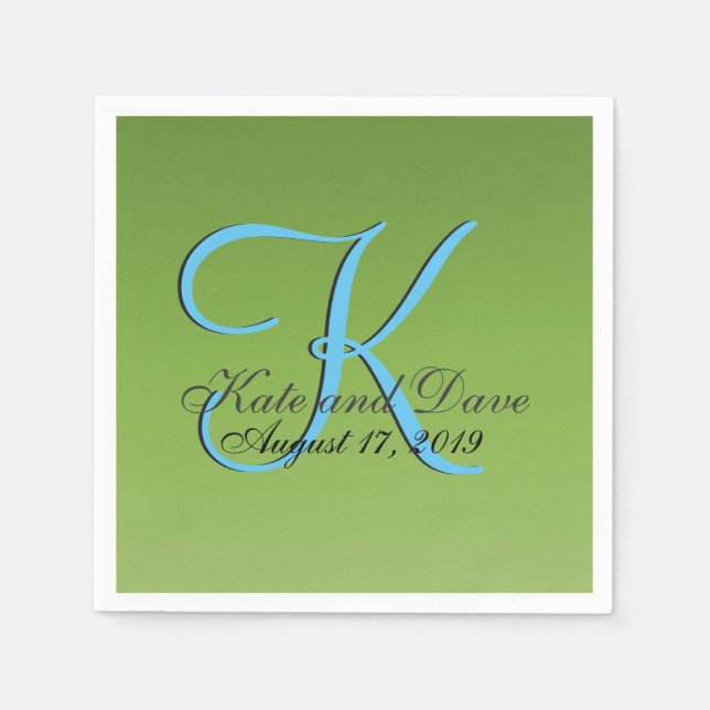 Monogram Lime Green Wedding Napkin (Front)
