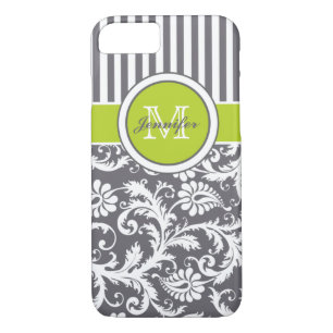 Monogram Lime Grey White Striped Damask iPhone 8/7 Case