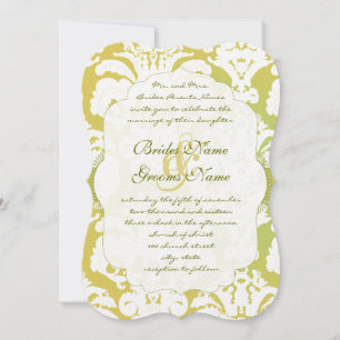 Monogram Lime Light Gold Damask Wedding Invitation