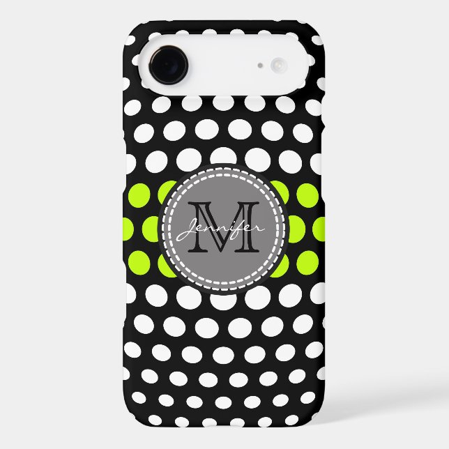 Monogram Lime & White Polka Dots Pattern Case-Mate iPhone Case (Back)