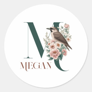 Monogram Little Bird Custom Personalized Initials Classic Round Sticker