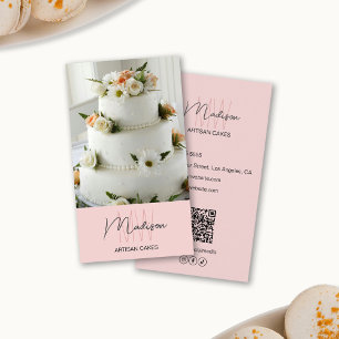 Monogram Logo Bakery Cake Pink Business Card
