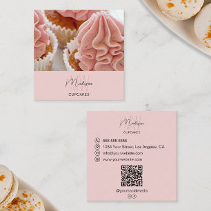 Monogram Logo Bakery Photo QR Pink Busines Square Business Card