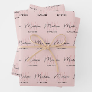 Monogram Logo Bakery Pink Wrapping Paper Sheet