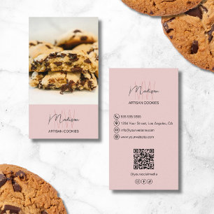 Monogram Logo Bakery QR Pink Business Card
