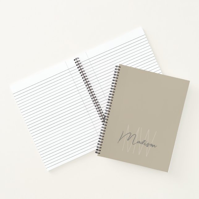 Monogram Logo Beige Modern Minimalist Notebook (Inside)