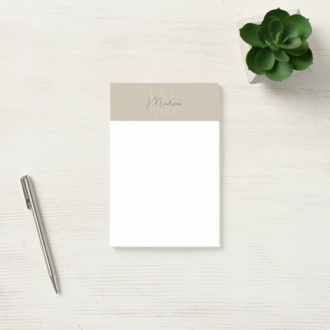 Monogram Logo Beige Modern Minimalist Post-it Notes (Office)