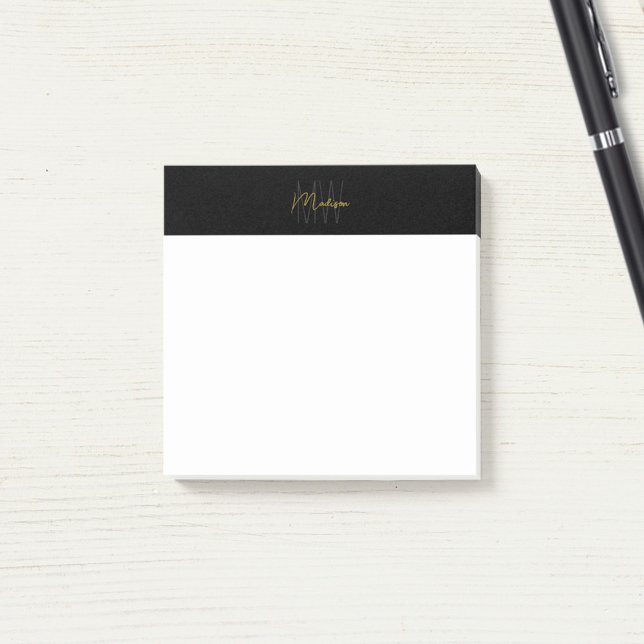 Monogram Logo Black and Gold Modern Minimalist Post-it Notes (Monogram Logo Black and Gold Modern Minimalist Post-it Notes)
