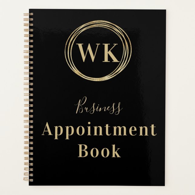 Monogram Logo Black Gold Business Appointment Book Planner (Front)