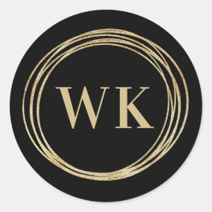 Monogram Logo Black Gold Business Classic Round Sticker