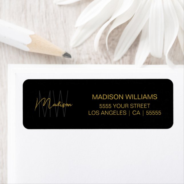 Monogram Logo Black Gold Modern Return Address (Insitu)