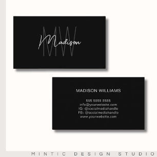 Monogram Logo Black White Modern Minimalist Business Card