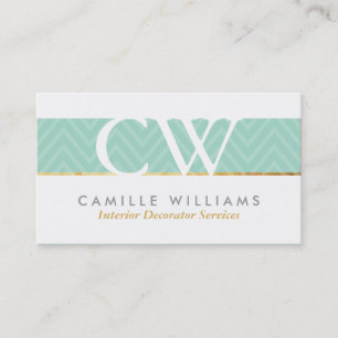 MONOGRAM LOGO bold chevron pattern mint green Business Card