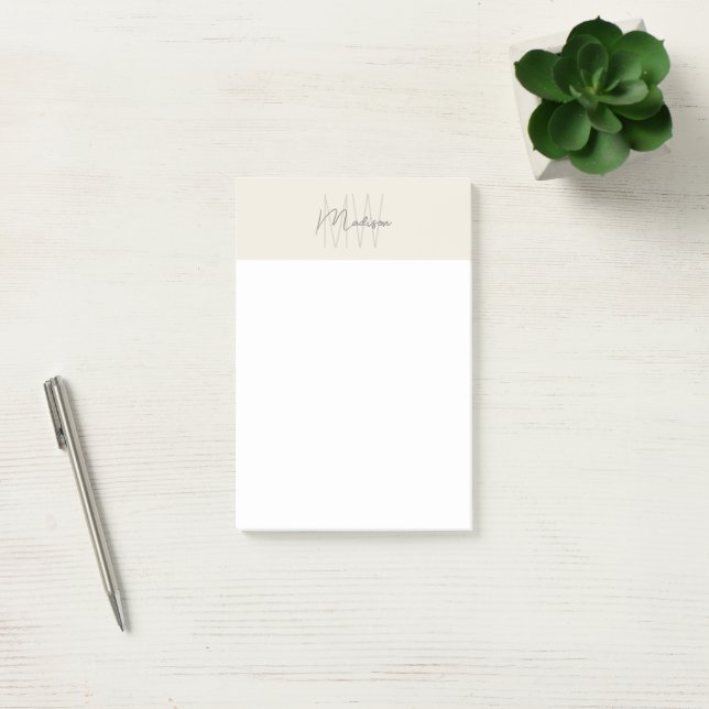 Monogram Logo Cream Modern Minimalist Post-it Notes (Office)