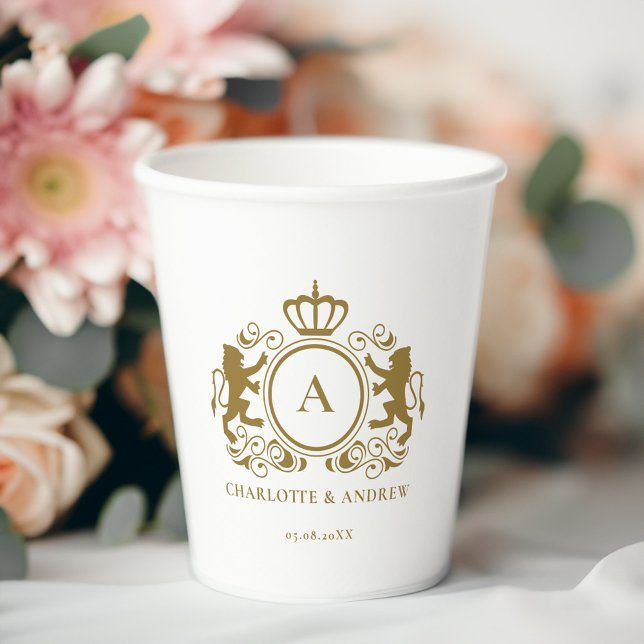 Monogram, logo, emblem & lion weddings Paper cup (Monogram, logo, emblem & lion weddings Paper cup with your monogram,name and date.)