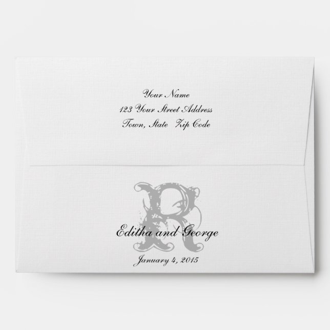 Monogram Logo Grey Initial Wedding Invitation Envelope (Back (Top Flap))