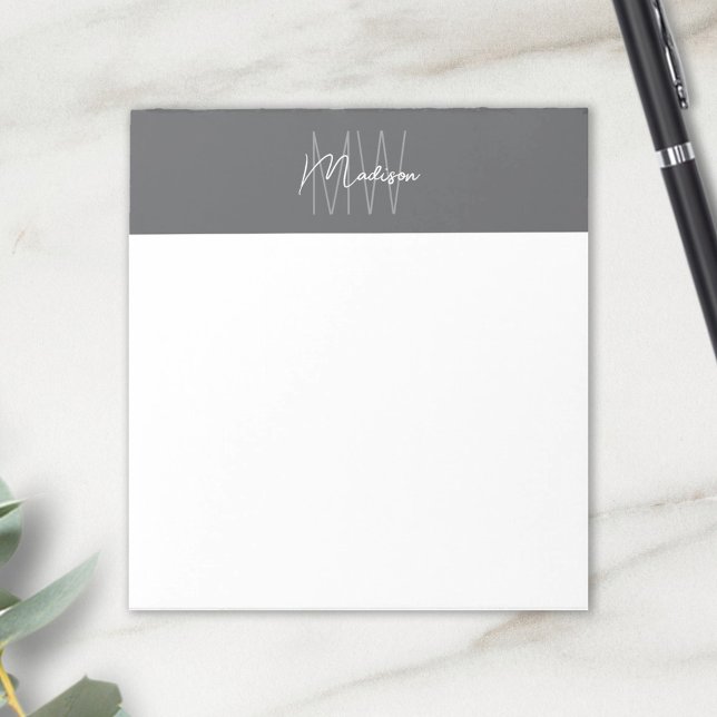 Monogram Logo Grey Modern Minimalist Notepad (Monogram Logo Gray Modern Minimalist Notepad)