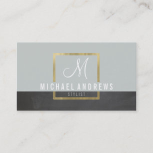 MONOGRAM LOGO modern smart gold box grey charcoal Business Card