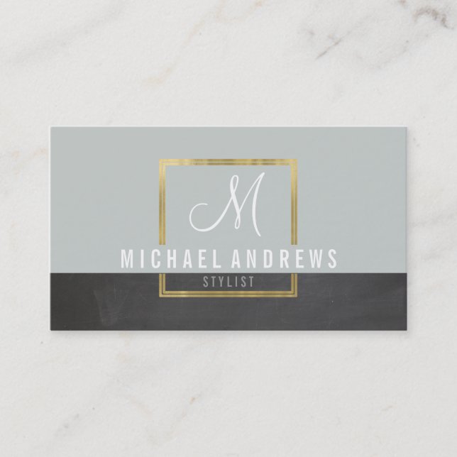 MONOGRAM LOGO modern smart gold box grey charcoal Business Card (Front)