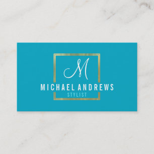MONOGRAM LOGO modern smart gold box turquoise Business Card