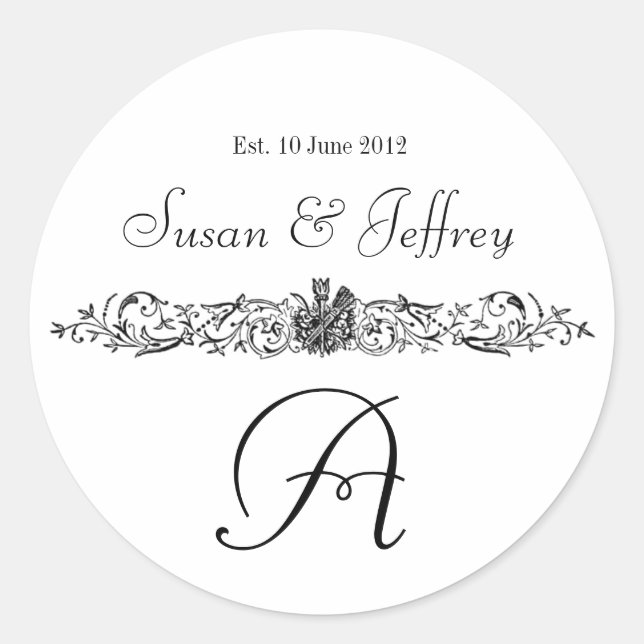 Monogram Logo Names Date Wedding Label (Front)