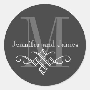 Monogram Logo Names Wedding Stickers Charcoal