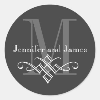 Monogram Logo Names Wedding Stickers Charcoal