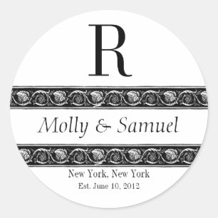Monogram Logo Ornate Names Date Wedding Label